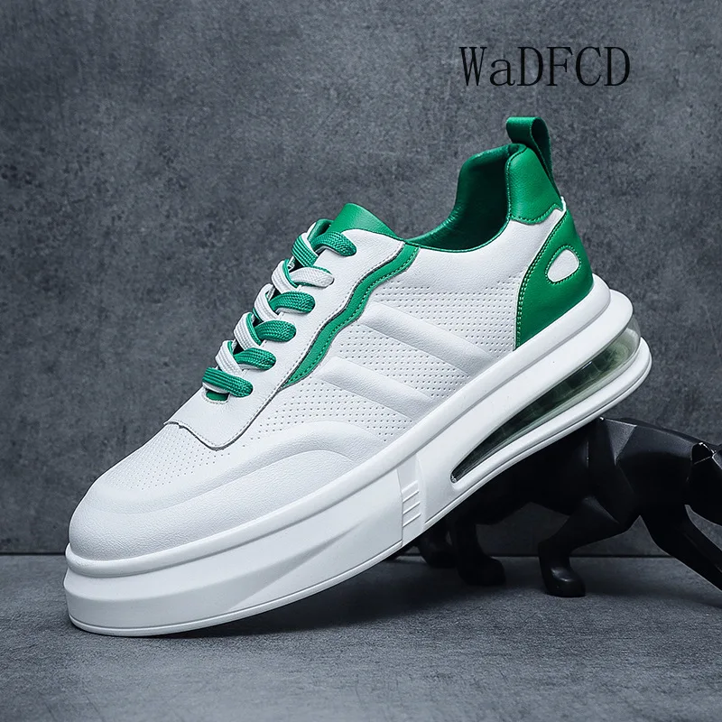 

Running Sneaker Men Air Cushion White Shoes Fashion Casual Microfiber Leather Breathable Increased Internal Platform Board Shoes