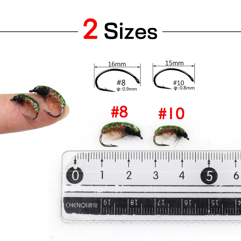 Bimoo 8 шт. #8 #10 УФ зеленый клей для спины Нимфа форель искусственная приманка