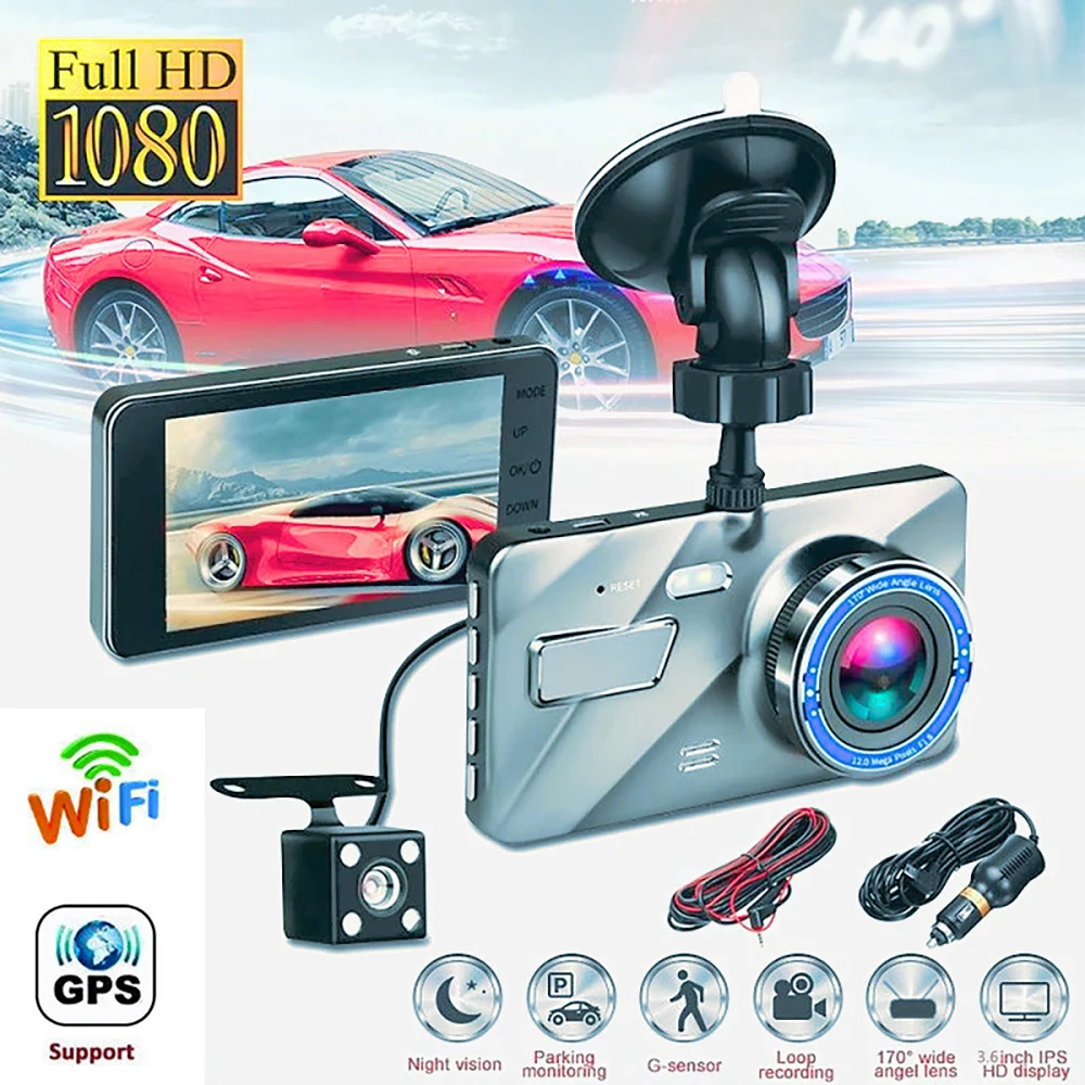 

Видеорегистратор автомобильный, 4,0 дюйма, Full HD 1080P, WiFi