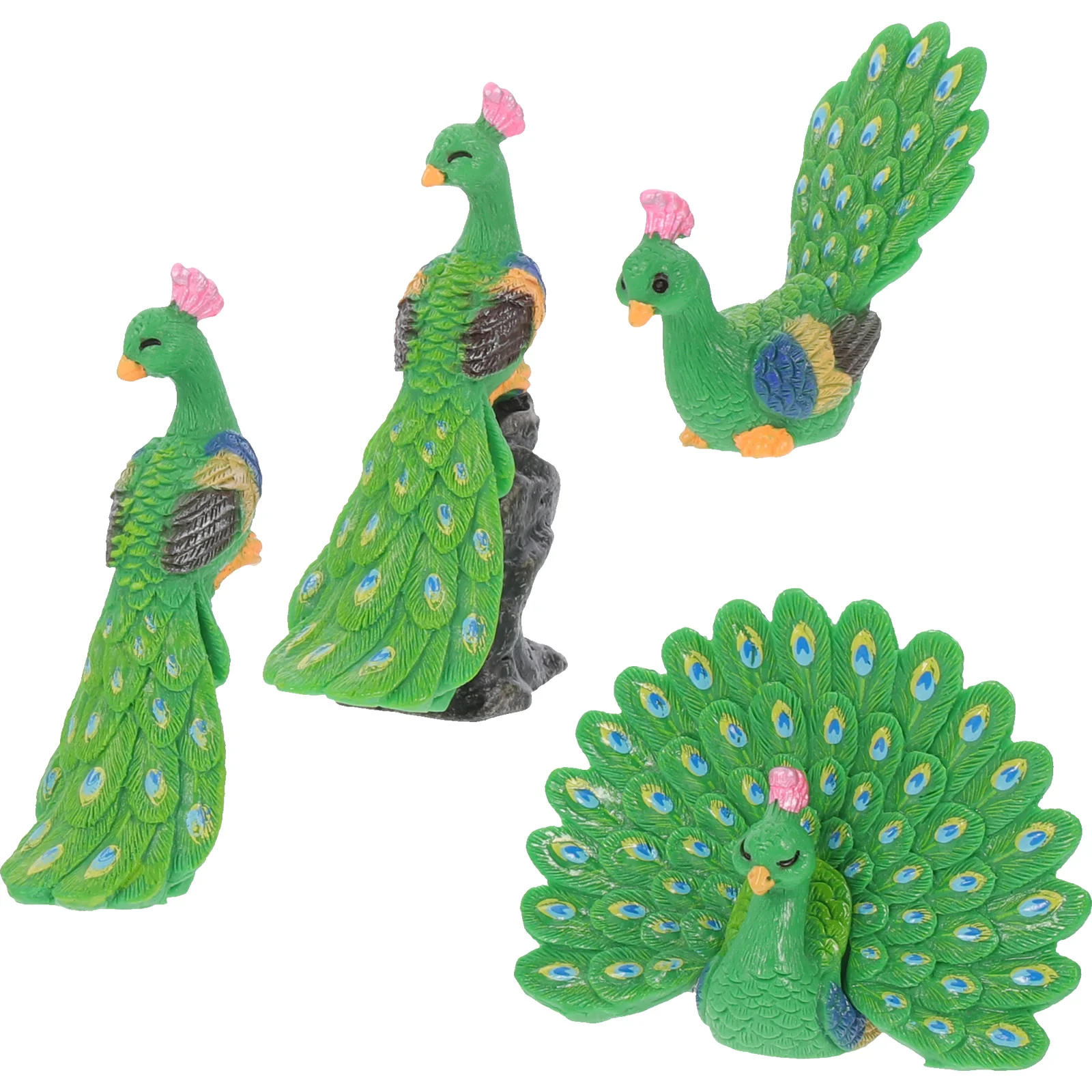 

4pcs Miniature Peacock Figurine Resin Peacock Craft Cartoon Peacock Model Resin Peacock Decoration