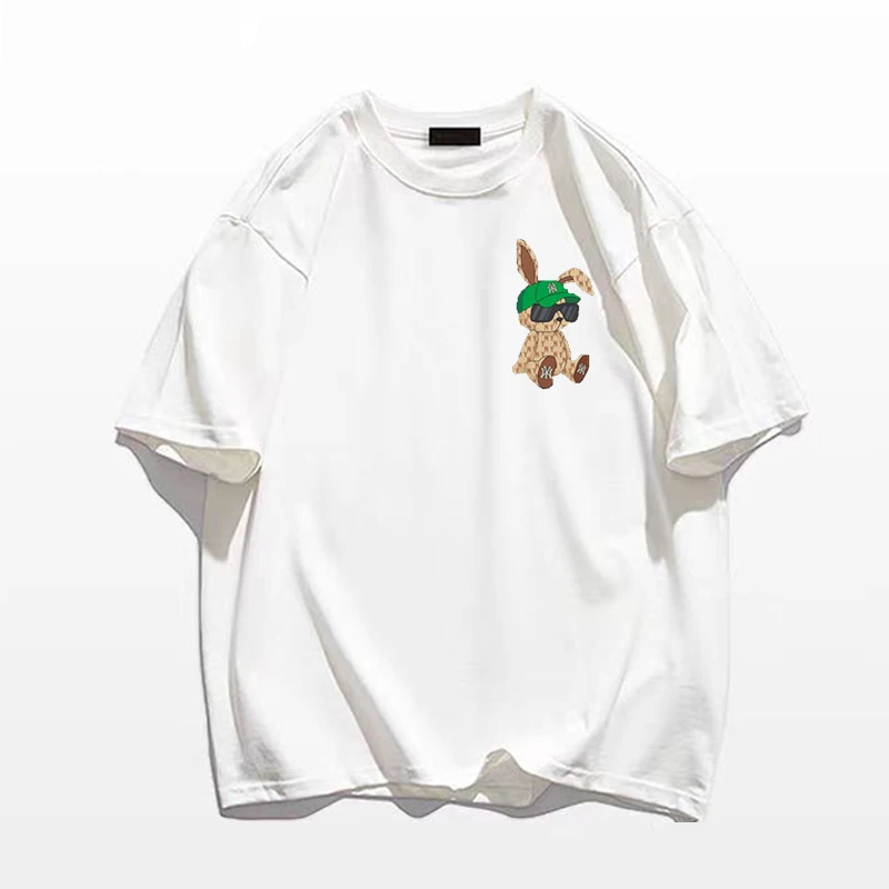 

2023 New Summer Loose Men's Trendy Cotton Luxury T Shirt Short Sleeveprinted Cartoon Rabbit Tees Fashion Brand Streetwear Women