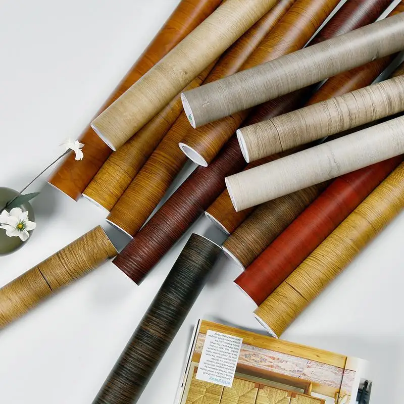 

Wood Grain Vinyl Self-adhesive Wallpapers DIY Waterproof Wall Stickers Renovation Old Furnitures Peel And Sstick Wall In Rolls