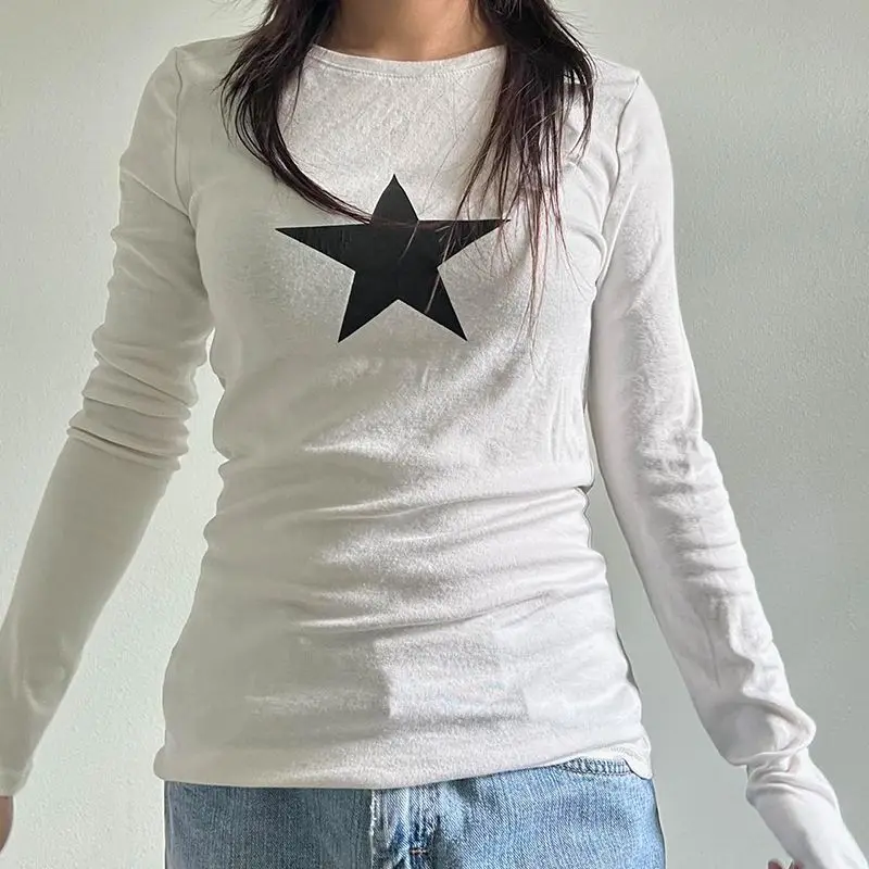 

Футболка женская в стиле Харадзюку, Базовый Топ с длинным рукавом и графическим принтом звезд, в винтажном стиле, серая футболка в стиле гранж, в Корейском стиле, на осень, Y2k