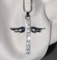 fashion silver color angel wings cross pendant necklace filled cz zircon crystal clavicle chain necklace for women jewelry gifts