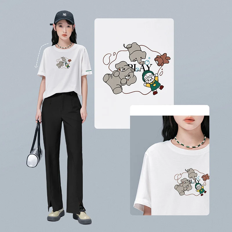 Женская футболка с коротким рукавом и круглым вырезом из чистого хлопка - купить