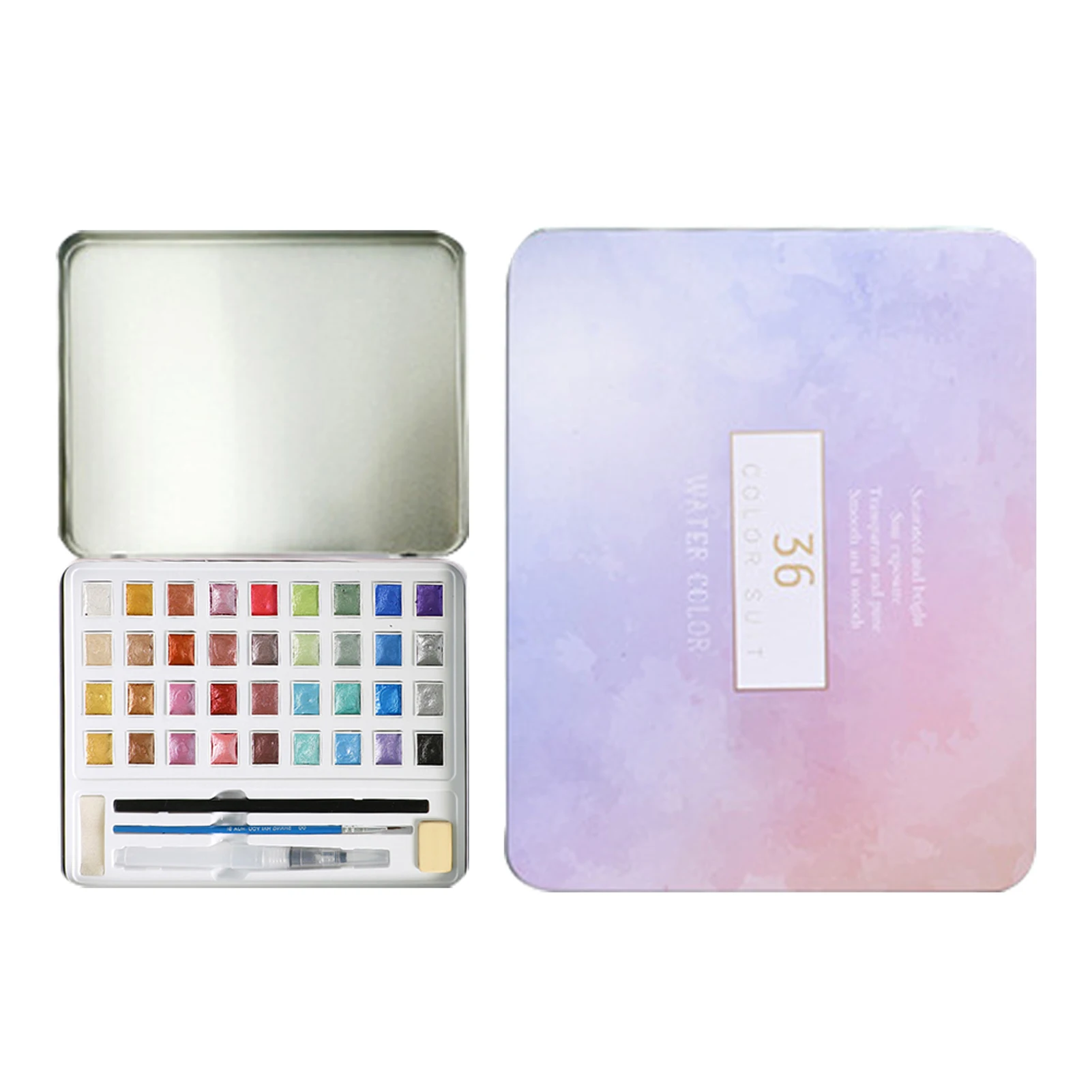 

36 Glitter Color Home School Drafting Sponge For Art Painting DIY Watercolor Paints Set Drawing Line With Eraser Metal Case