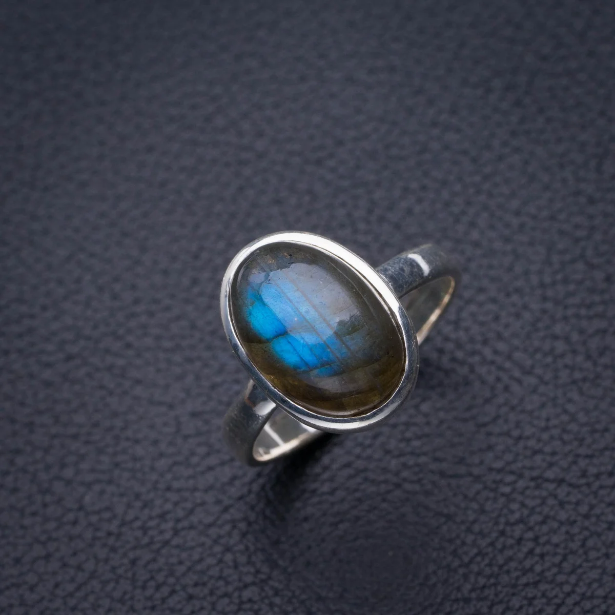 

StarGems Природный синий огонь Лабрадорит ручной работы 925 пробы Серебряное кольцо 8,75 D5010