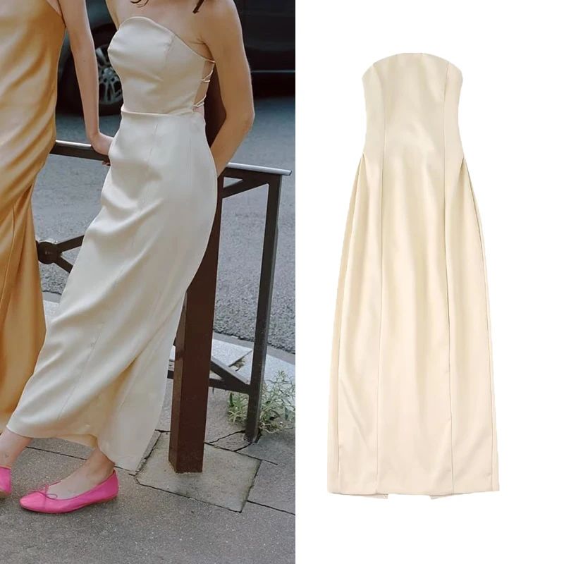 

Женское однотонное атласное платье на бретельках, облегающее асимметричное длинное платье с разрезом, зима 2022