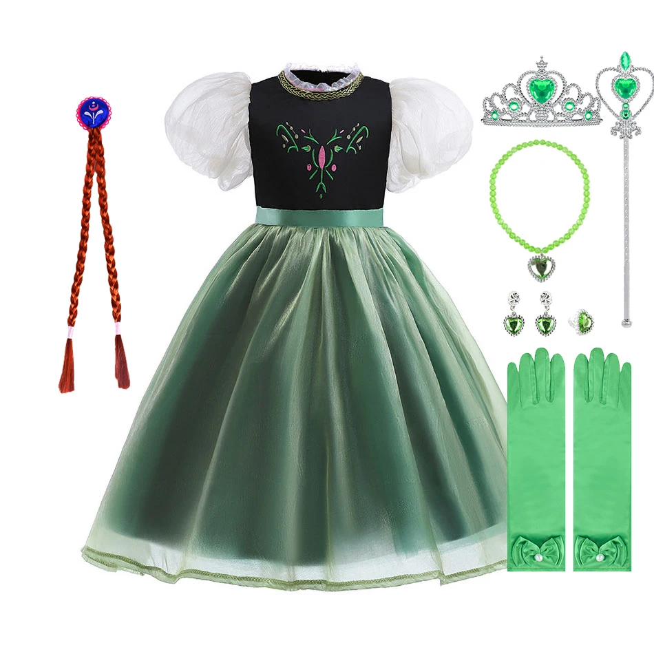 

Детский костюм принцессы для девочек, платье Анны с цветочной вышивкой, карнавальное платье, детская Роскошная Одежда на день рождения, пла...