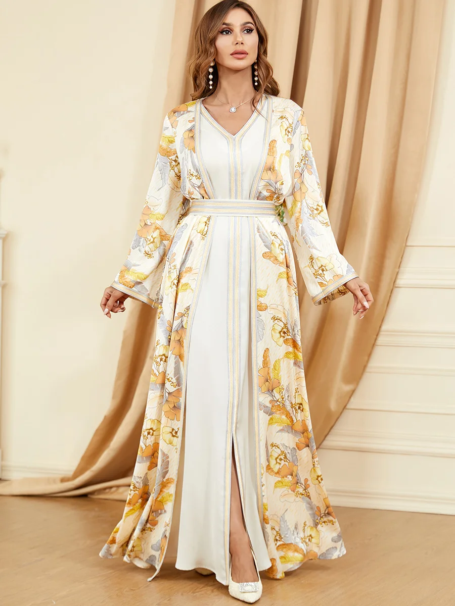 Morocco Party Dress Muslim Women Abaya Prayer Caftan V Neck Maxi Dresses Robe India Abayas Dubai Turkey Longue Vestidos Largos