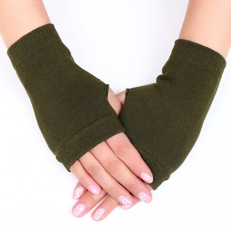 

Winter Autumn Women Men Warm Fingerless Knitted Gloves Solid Color Stretch Mittens Exposed Finger Short Gloves