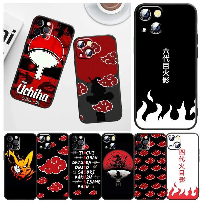 

Phone Case For Apple iPhone 14 13 12 11 mini 8 7 6 XS XR X SE 2020 Pro Max Plus Funda Japanese Comic N-Naruto Logo Black Cover