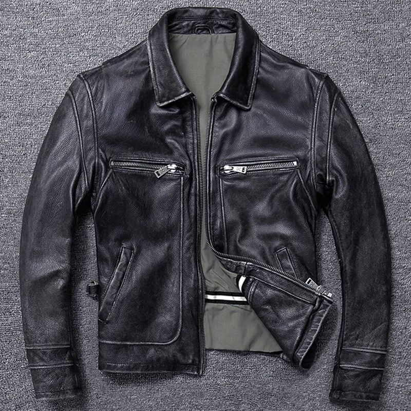 

Free shipping.Dermis Brand new men cowhide coat.Natural quality men's genuine Leather jacket.бычина vintage leather clothes
