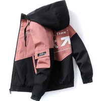 spring print cargo jackets men autumn new windproof zipper pocket hooded pilot jacket male 8 colors 3xl oversized coat clothing