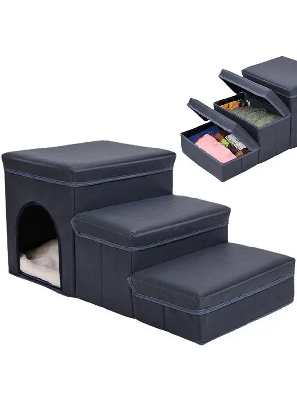 

Dog Stair 3 Step Non Slip Dog Ladder Portable Foldable Easily Washable Dog Stair With Pet Toy Storage Box For Small Pets