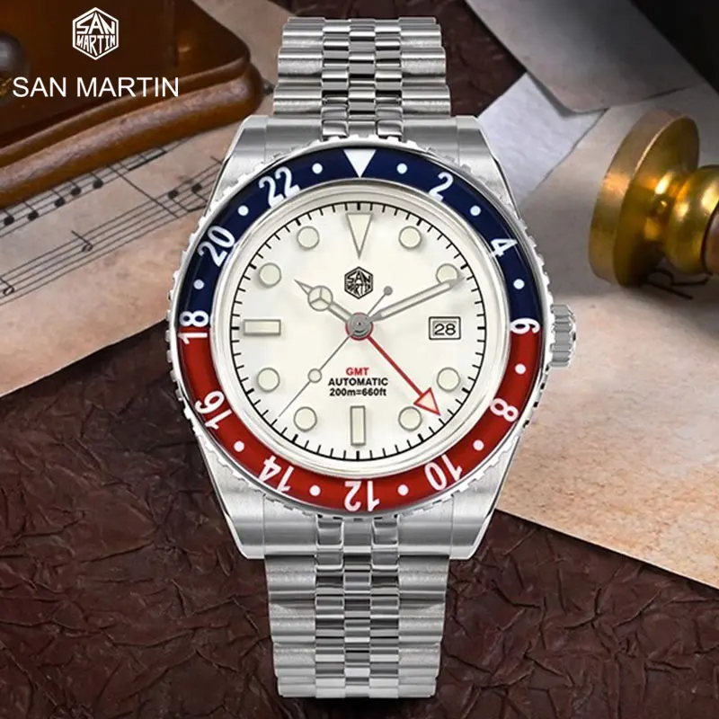 

San Martin 40mm Top Luxury GMT Sports Style Full Luminous Bidirectional Bezel Men Automatic Mechanical Watch Sapphire 20Bar BGW9