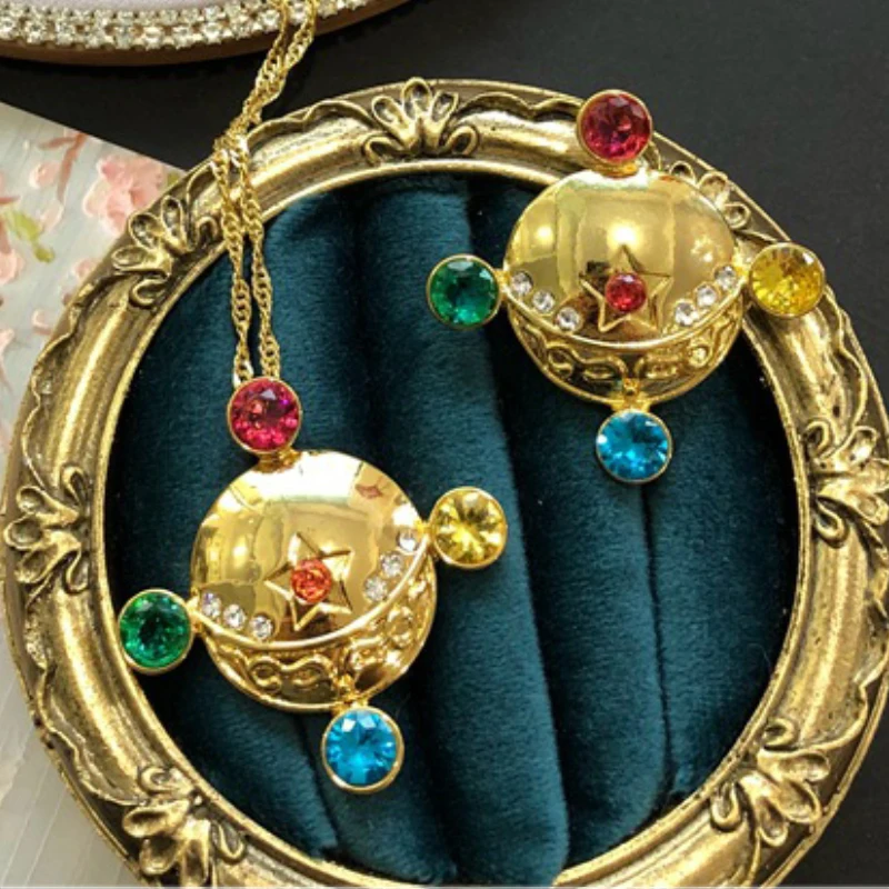 

Anime Sailor Moon Copper Plated Real Gold Prism Compact Pendant Necklace Brooch Pin Badge For Women Girls Cosplay Props Gifts