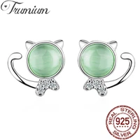 trumium 925 sterling silver studing earrings color moonstone jewelry luxury cat earrings for women retro trendy party girls gift