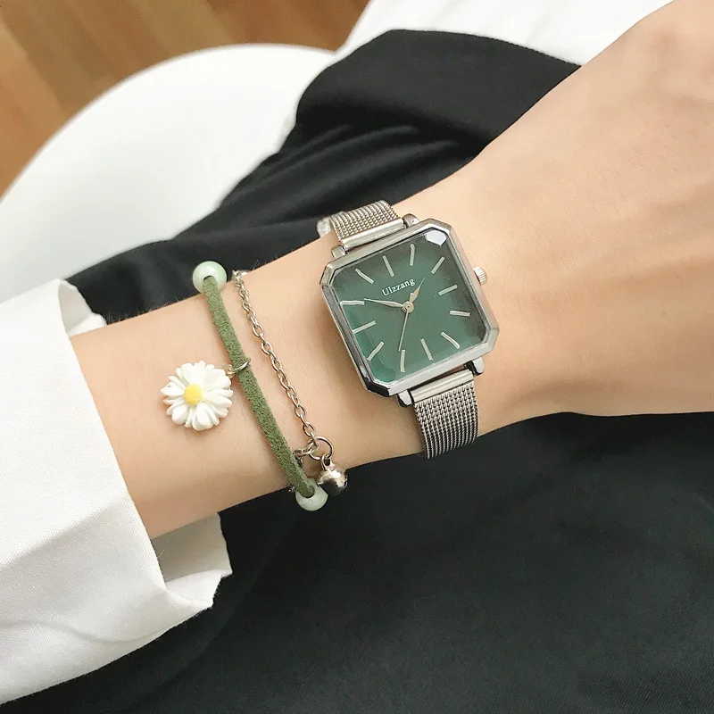 

Retro Quartz Wrist Watches Square Dial Stainless Steel Strap Bracelet Casual Wristwatches for Women
