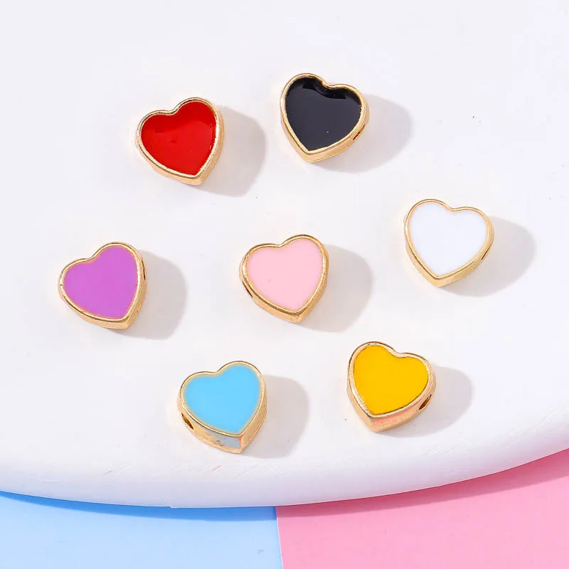 

12Pcs 8mm Perforated Heart Alloy Colorful Enamel Spacer Beads DIY Necklace Bracelet Phone Chain Jewelry Making Finding Charm Set