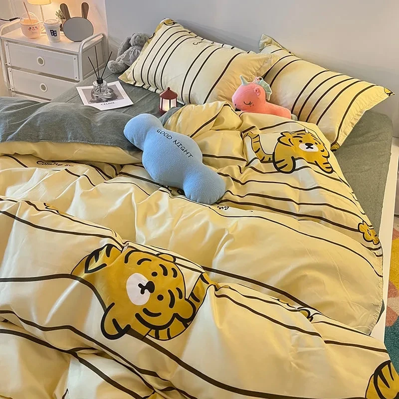 

Cute Tiger Bedding Set for Kids Adult with Bed Linen Duvet Cover Pillowcase Polyester Kawaii Bear Single Queen Size Home Textile