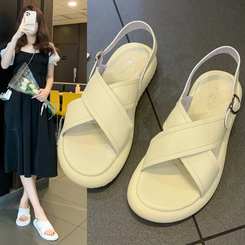 

2022 Summer Fashion Peep Toe Flat Shoes for Women Casual Platform Sandals Women Comfort Designer Beach Shoes Sandals Plus Size42