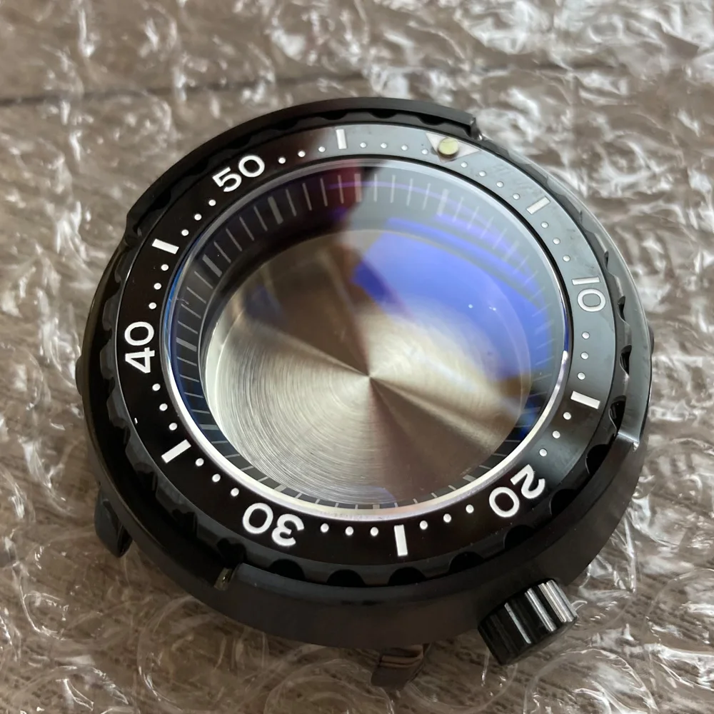 Enlarge Solid 47mm Black PVD Coated Stainless Steel SBBN031 Watch Case Sapphire Glass Ceramic Bezel Fit NH35/36 Movement