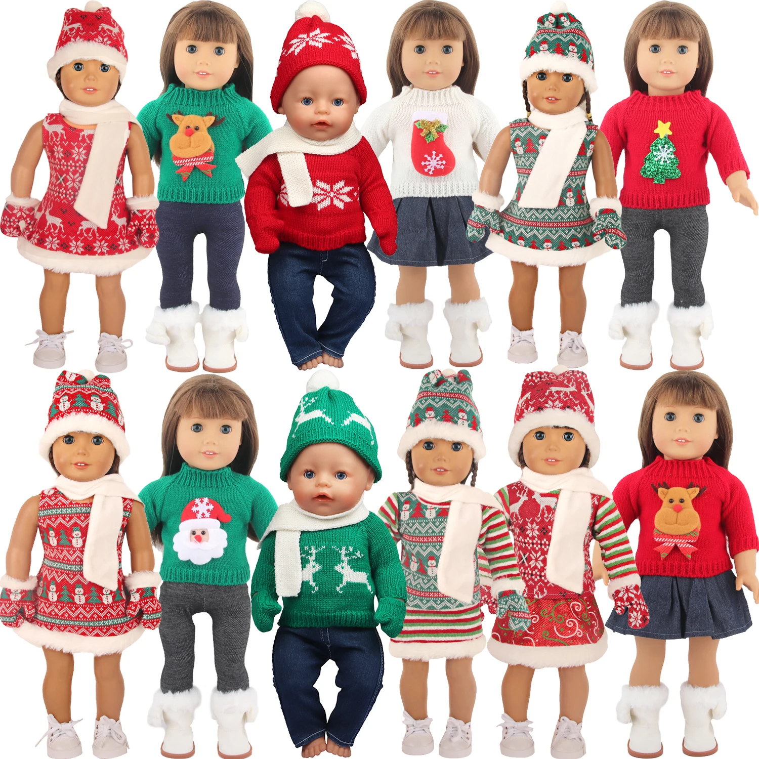 Christmas Clothes Dress For American 18 Inch Girl Doll Elk, Santa Claus,Tree,Clothes Suit For 43cm Baby New Born&OG Dolls Gift