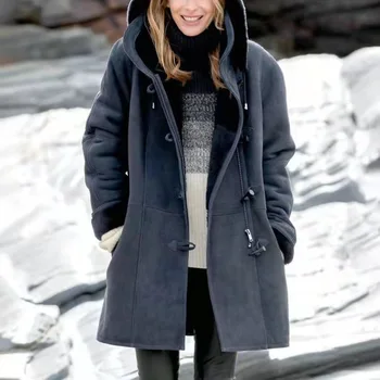 2022 Winter Vintage Women Coat Warm Fur Fleece Hooded Long Jacket with Pocket Female Casual Chic Outwear Coat 1