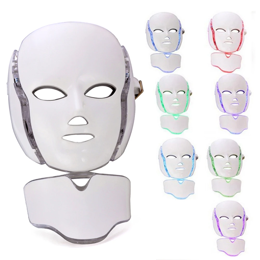 

7 Colors Light LED Facial Mask With Neck Skin Rejuvenation Face Care Treatment Beauty Anti Acne Therapy Whitening
