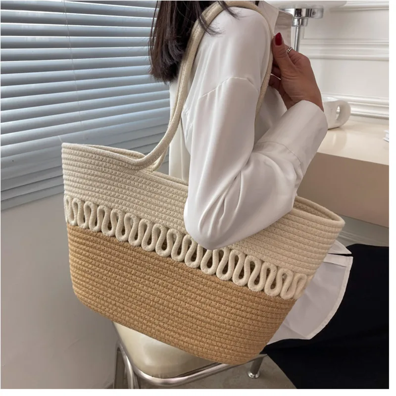 Woman Handbag Straw Bag Women Hand-Woven Handbag  Big Capacity Drawstring Casual Beach Shoulder Crossbody Bag