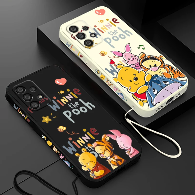 

Disney Winnie The pooh pig For Samsung A73 A53 A33 A52 A32 A71 A51 A21S A03S A50 A30 5G Phone Case Liquid Left Rope Cover