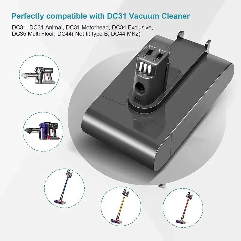 Аккумулятор типа AB для пылесосов Dyson, подходит для моделей DC35, DC45, DC31, DC34, DC44, DC31, Animal DC35 Animal, 22.2В. (art.: 3920dd391a83d) - 3920dd391a83d