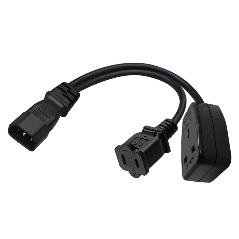 

2023 New IEC320 C14 to 1-15R+UK Y-Type Splitter Cord, IEC 320 C14 Male to Nema 1-15R+UK13A Female Power Supply Adapter Cable