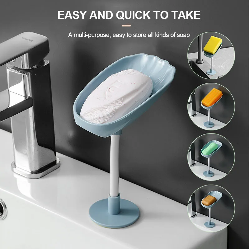 Buy Bathroom Leaf Shape Soap Box with Suction Holder Punch-free Wall-mounted Sponge Soaps Tray Container Accessories on