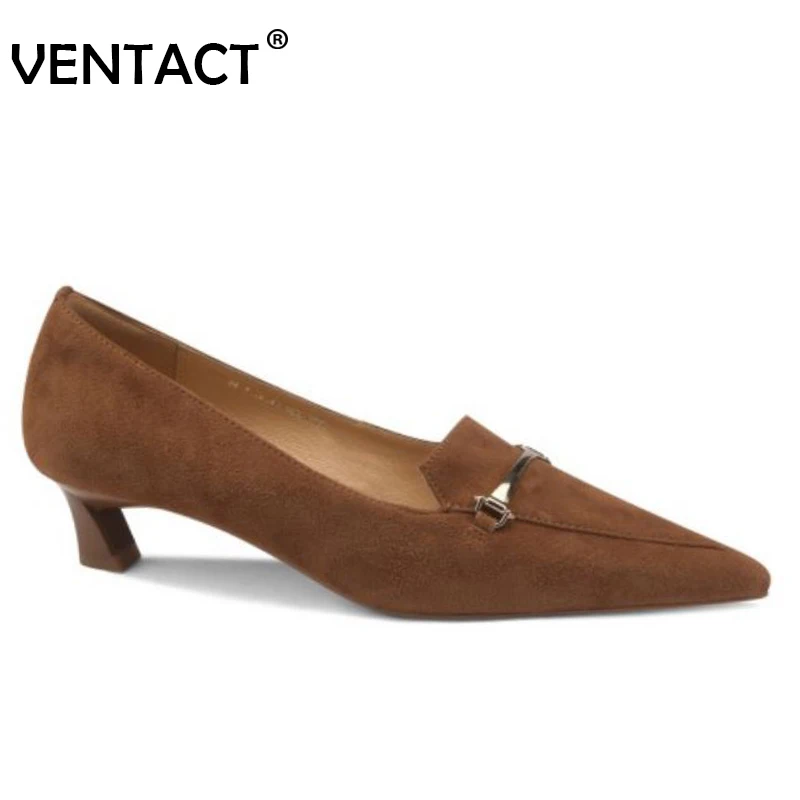 

VENTACT Women Pumps Real Leather Female Shoes Low Heels Metal Decoration Slip On Shallow 2022 Fashion LadyFootwear Size 34-39