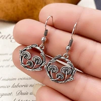 huitan vintage antique silver color mushroom wreath dangle earrings for women daily wear cool girl ear accessories retro jewelry