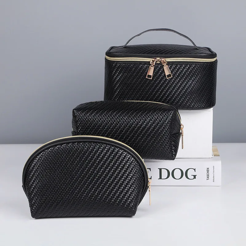 

Weave Pattern Pu Cosmetic Bag Travel Waterproof Wash Bag High-quality Manicure Cosmetic Box Large-capacity Storage Bag