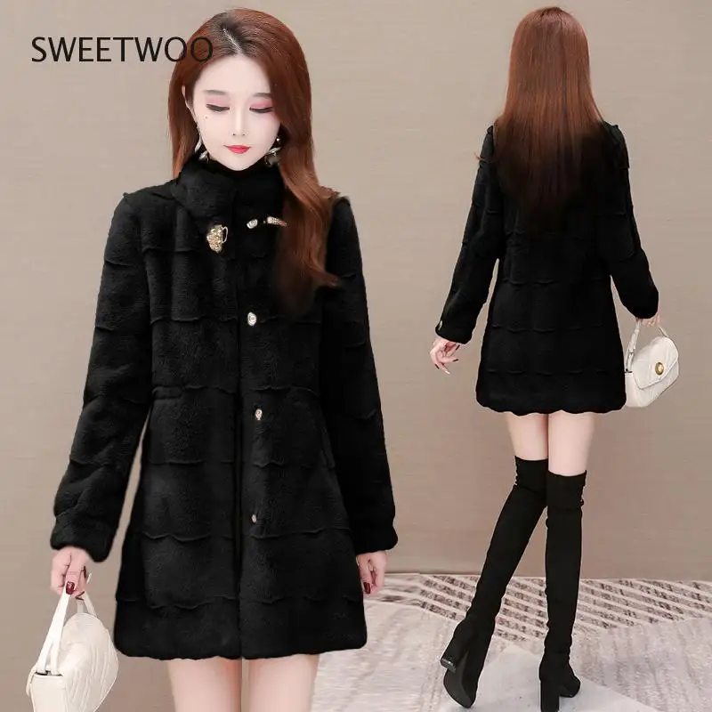 2022 New Women Winter Thick Loose Warm Outwear Plush Hooded Jacket Female Women Faux Mink Velvet Luxury Mink Fur Coats Slim Tide