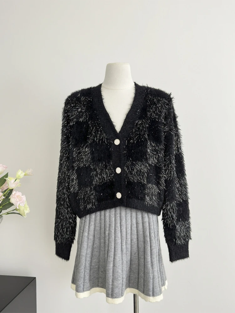 Женский черный кардиган из мохера свитер Harajuku корейский Y2k кашемировые свитера с