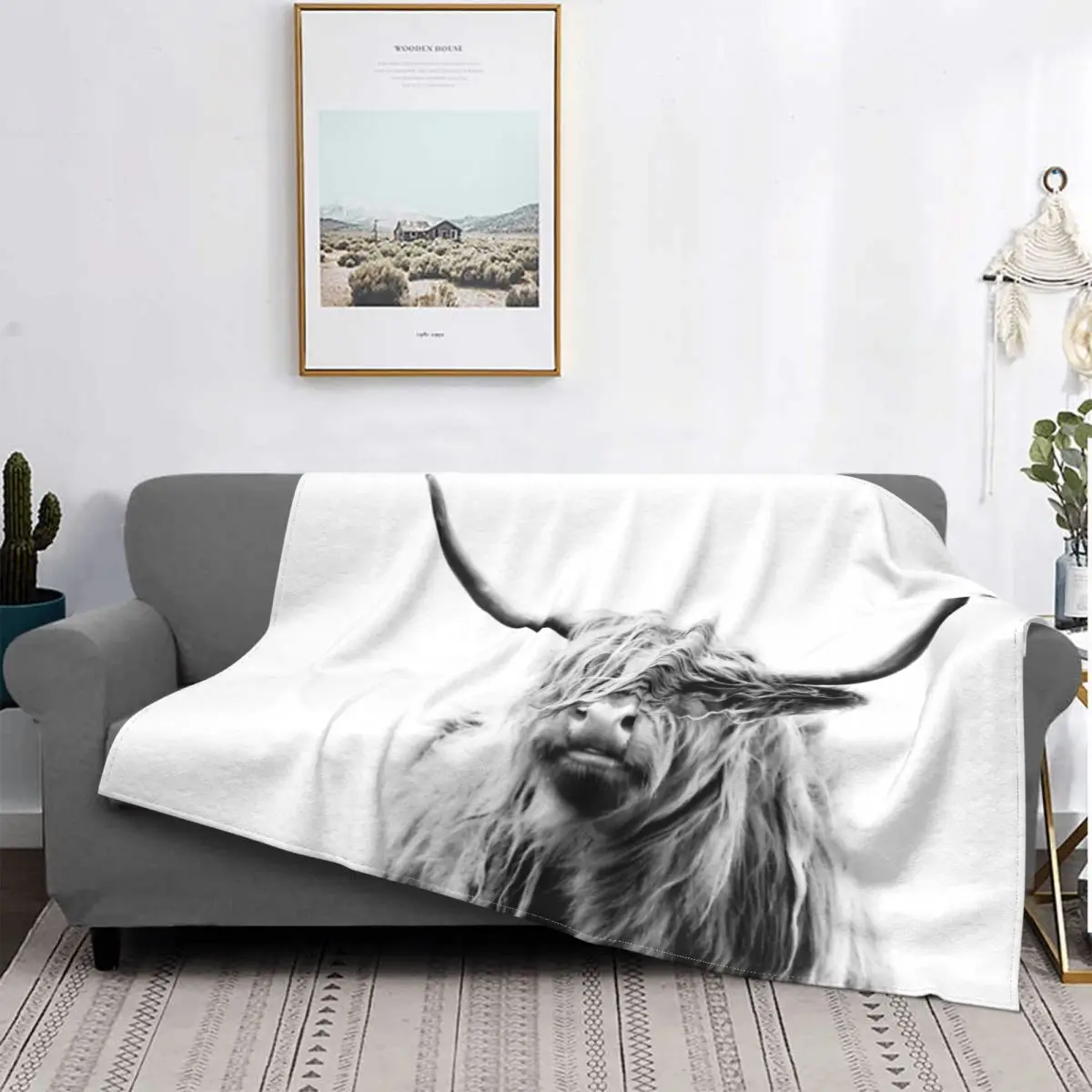 

Retrato de una manta de vaca Highland, para cama colcha, cubierta A cuadros, manta de Anime, manta doble, colchas para camas