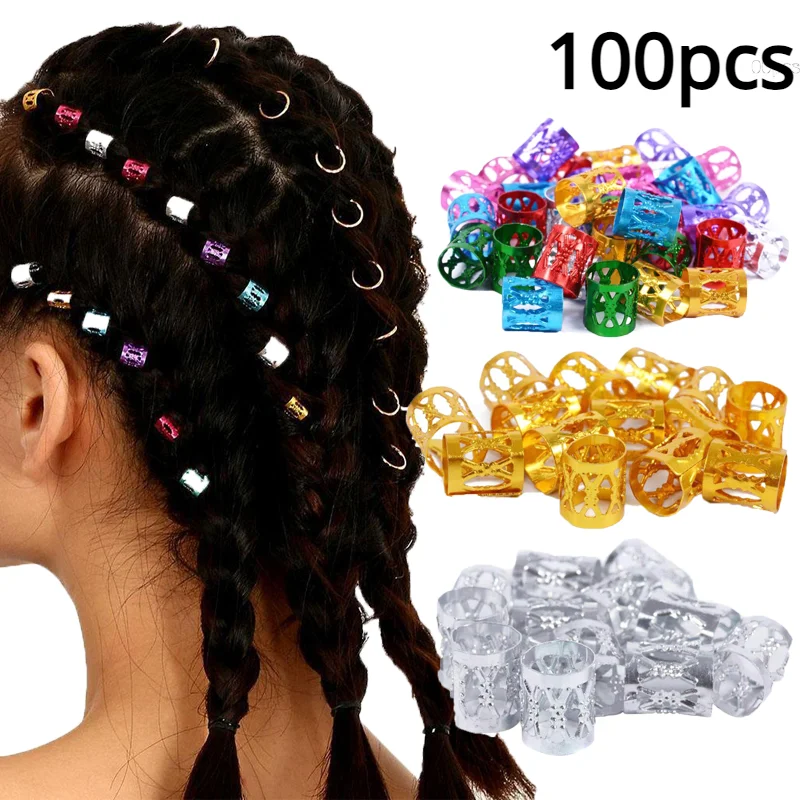 

100pcs Women Dreadlock Braiding Hair Ring African Dirty Braids Diy Hairpin Mix Color Adjustable Cuff Clip Alloy Hair Accessories