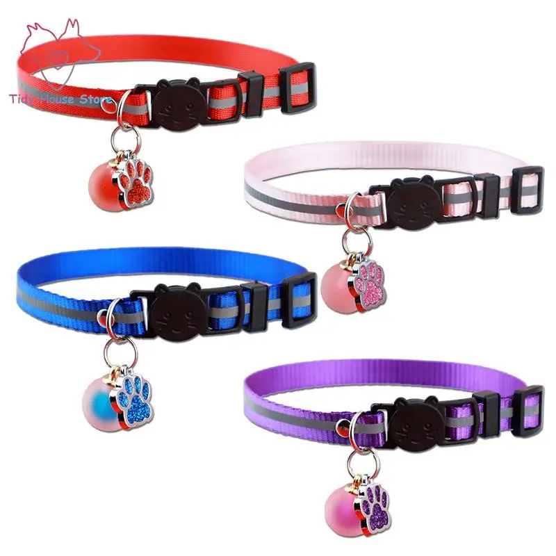 

Adjustable Reflective Cute Pet Collar Anti-lost Sleeve Outdoor Park Dog Cat Collar With Paw Pendant High Quality Pet Supplies