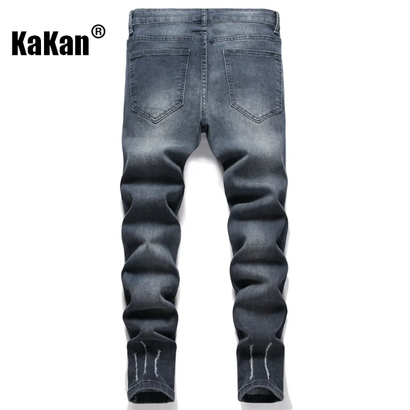 Kakan - New European and American Knee Wear Elastic Jeans for Men, Small Fit Long Jeans K09-1201