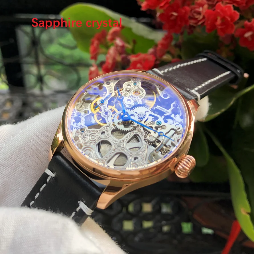 Часы-скелетон 41 мм 6497 GERRVO без логотипа St3600SK механизм с ручным заводом 21600 Dph корпус