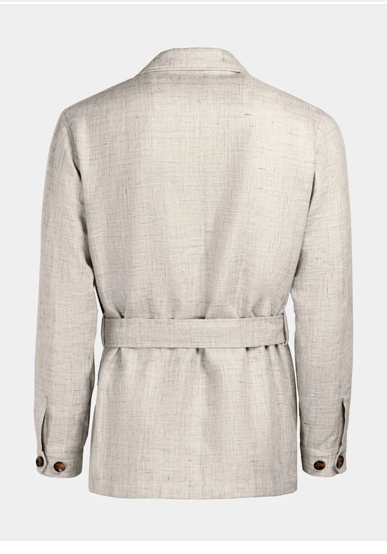 Летний льняной маленький костюм мужской тонкий пиджак сафари с длинными