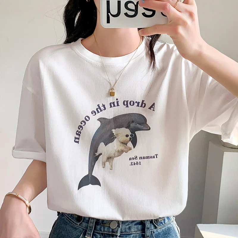 

Забавный топ VIP HJN с принтом дельфинов, эстетичная Повседневная забавная женская футболка в ретро стиле, милая винтажная модная футболка, гр...