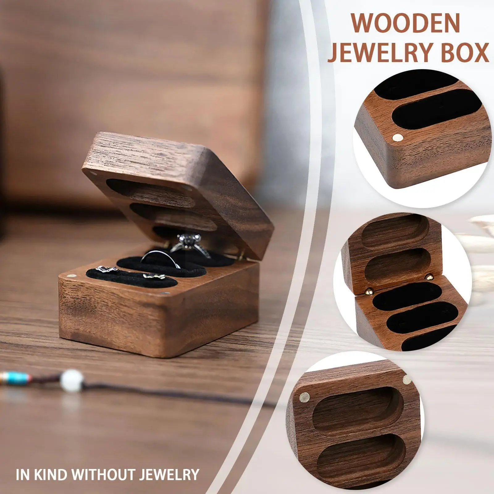 

Square Wooden Ring Box Ring Boxes Proposal Ring Box for 3 Rings Ring Bearer Box for Wedding Proposal Engagement Ceremony R1X6