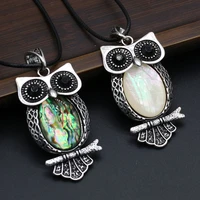 wholesale 6pcs natural shell abalone white shells owl alloy pendant necklace for woman jewelry making charm necklaces gift party