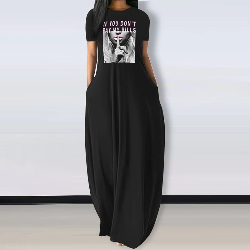 

Women's Autumn Slogan Print Short Sleeve Pocket Detail Casual Dress Casual Figure Letter Straight Dress